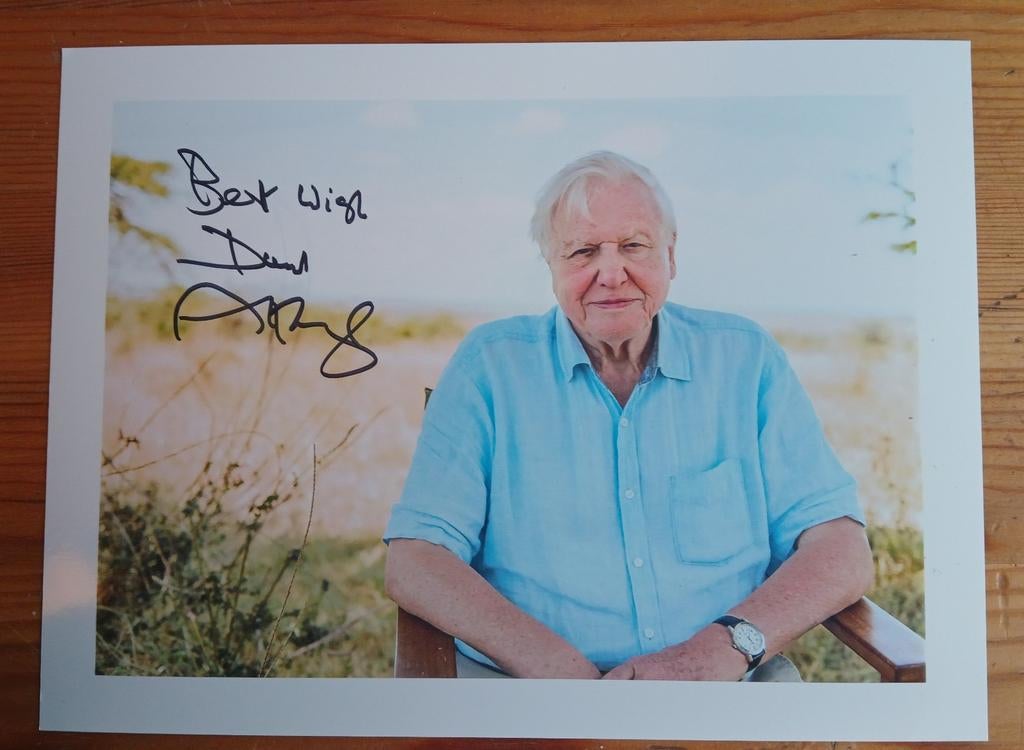 Gesigneerde foto van David Attenborough. Warmste Week., Verzamelen, Verzenden, Gesigneerd
