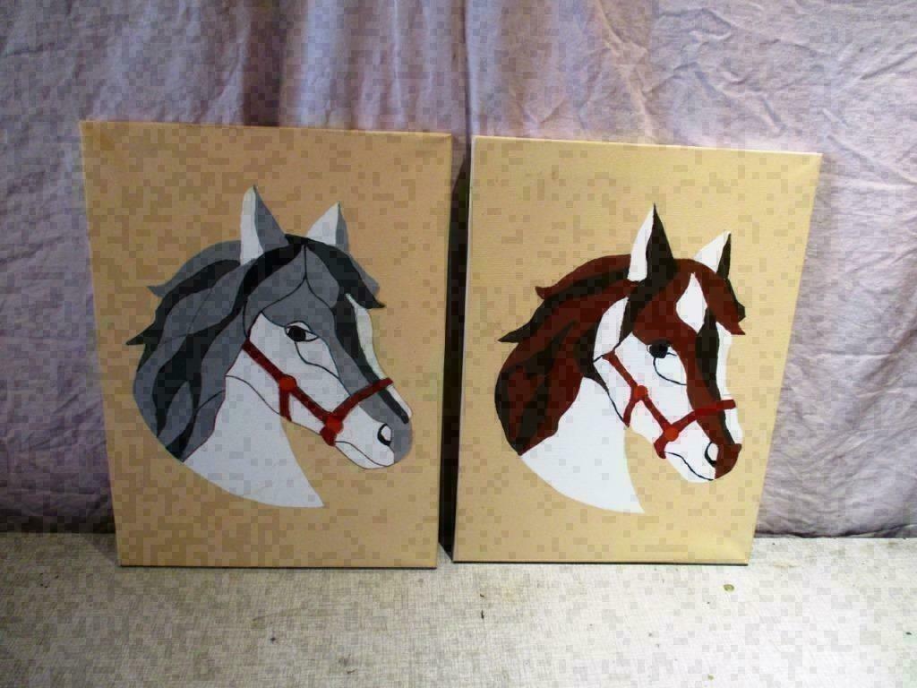 2 Belles Œuvres Peintes 'Têtes de Cheval' - 40x30, Antiquités & Art, Enlèvement ou Envoi