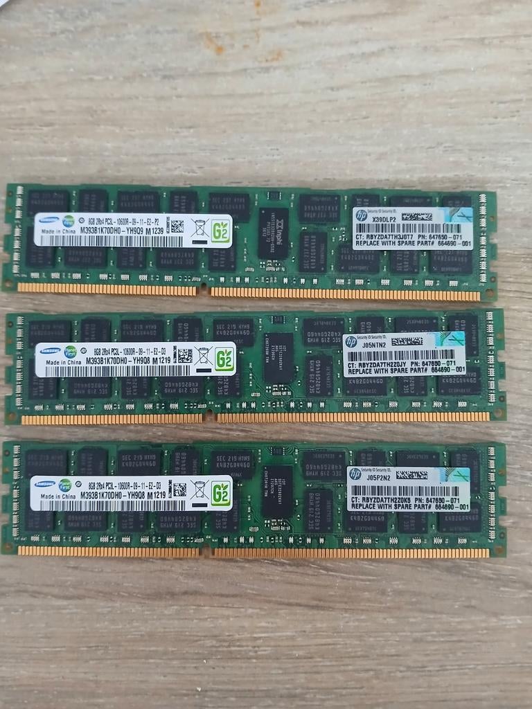 Samsung 8GB DDR3L ECC Geregistreerd Geheugenmodule x 3, Computers en Software, RAM geheugen, Ophalen of Verzenden, 8 GB