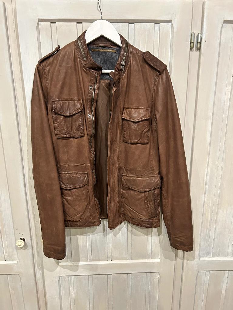 Veste en cuir IKKS taille S, Enlèvement ou Envoi, Porté, Taille 46 (S) ou plus petite, Brun