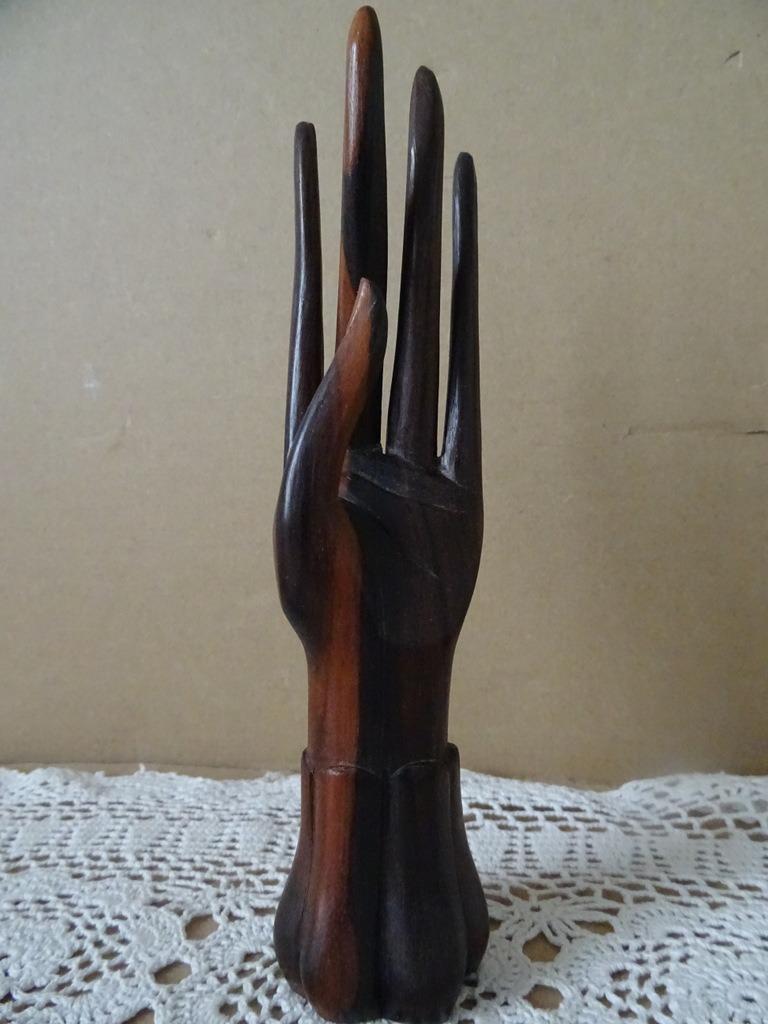 Balinees houten beeld beeldje hand ringhouder 19cm vintage, Ophalen of Verzenden