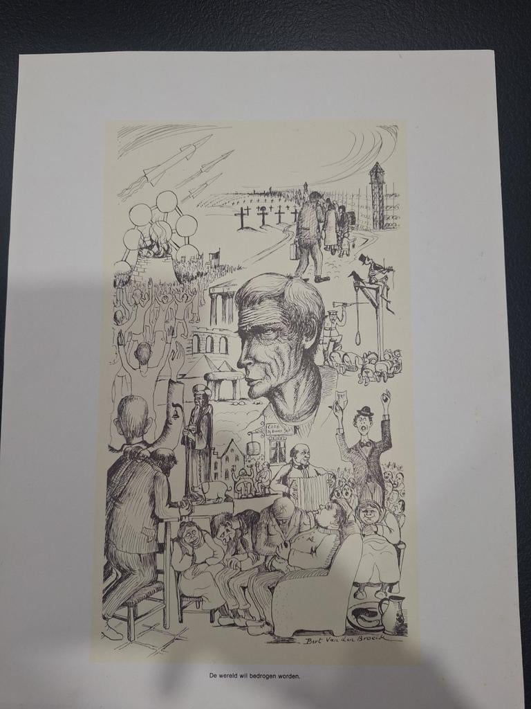 Litho bert van den broeck, de wereld wil bedrogen worden, Antiek en Kunst, Ophalen of Verzenden