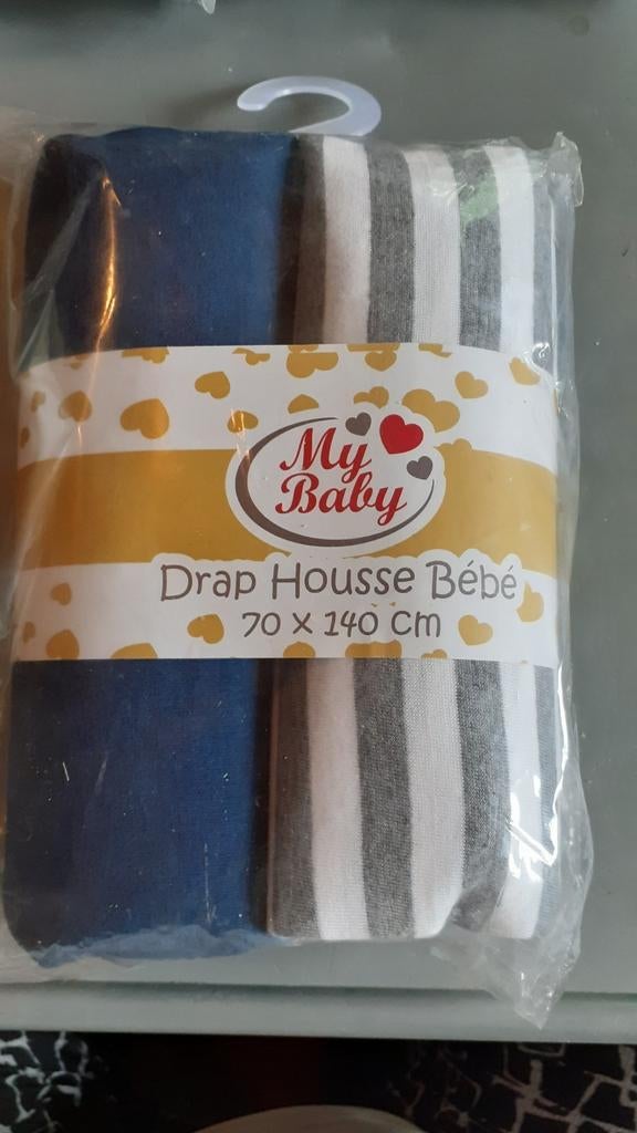 Deux draps housse neuf  pour lit cage 70x140 cm, Enfants & Bébés, Enlèvement ou Envoi, Neuf, Bleu