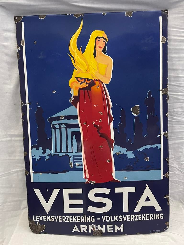 Emaille Bord “Vesta Verzekeringen Arnhem”, Collections, Marques & Objets publicitaires, Enlèvement