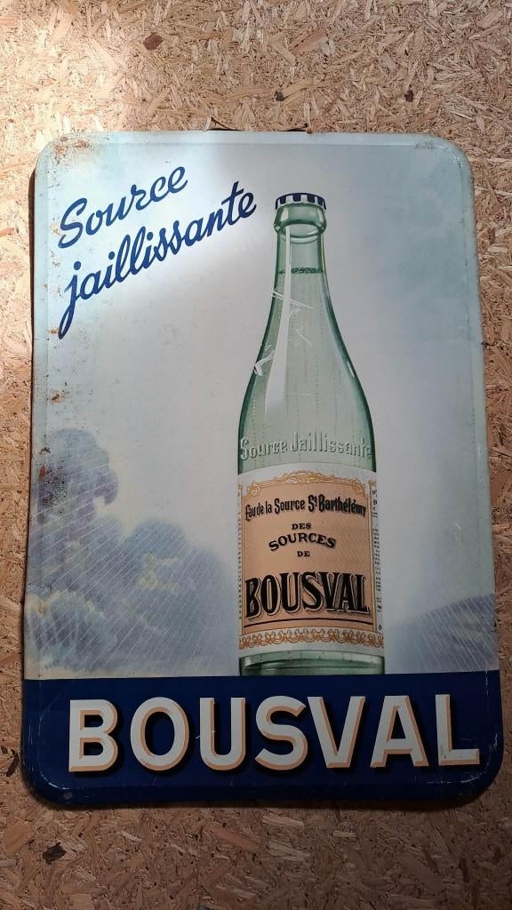 plaque publicitaire en tole Bousval, Collections, Marques & Objets publicitaires, Enlèvement ou Envoi, Utilisé, Panneau publicitaire