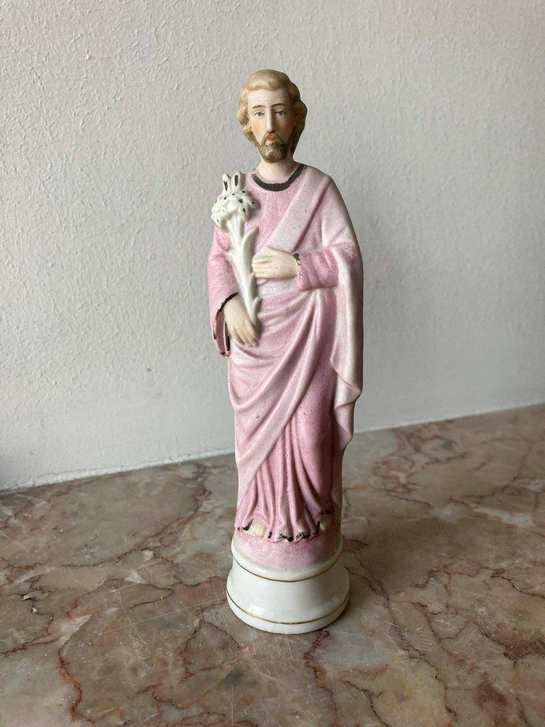Beeldje heilige Jozef in biscuit (19 cm), Ophalen of Verzenden, Zo goed als nieuw, Beeld(je), Christendom | Katholiek