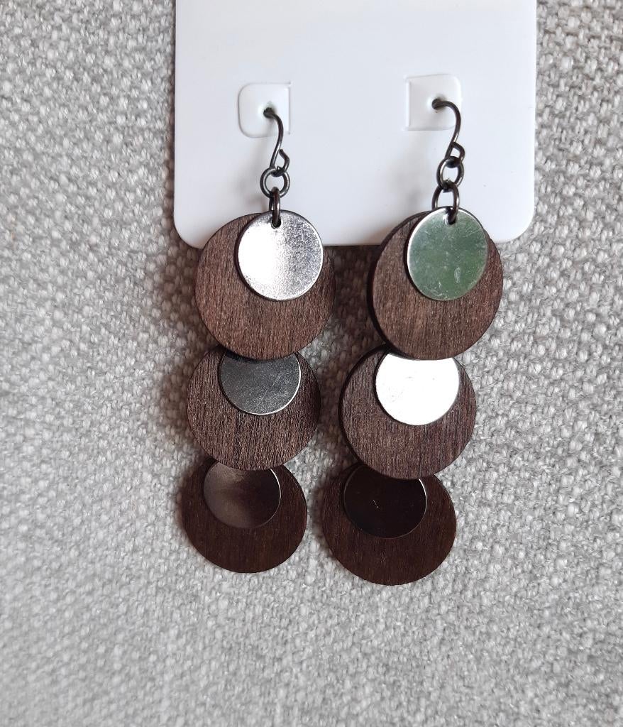 Mooie oorbellen bruin zilver, Handtassen en Accessoires, Oorbellen, Overige materialen, Hangers, Bruin, Nieuw