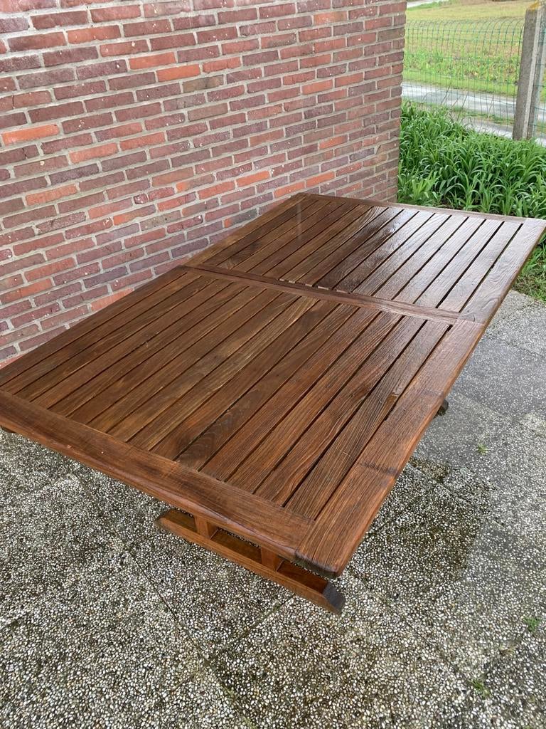 Table de jardin extensible en teck 180 x 110 cm avec chaises, Jardin & Terrasse, Enlèvement, Utilisé