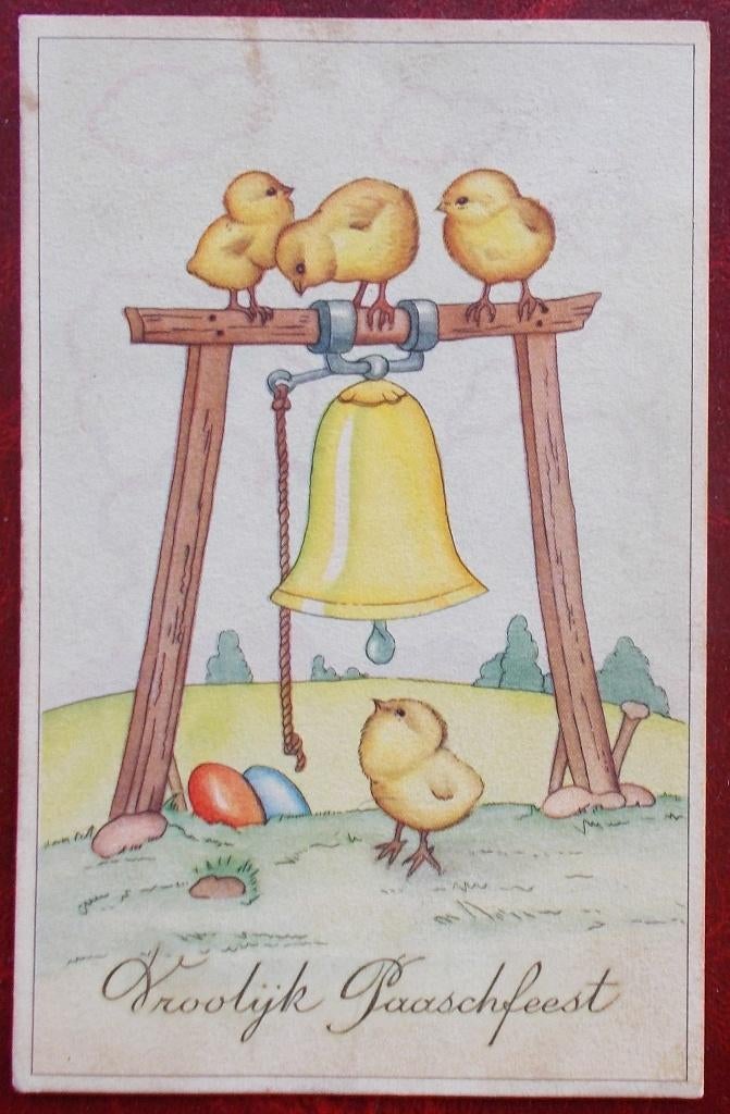 Postkaart uit 1950 "Vroolijk Paaschfeest", Verzenden, 1940 tot 1960, Gelopen, Feest(dag)