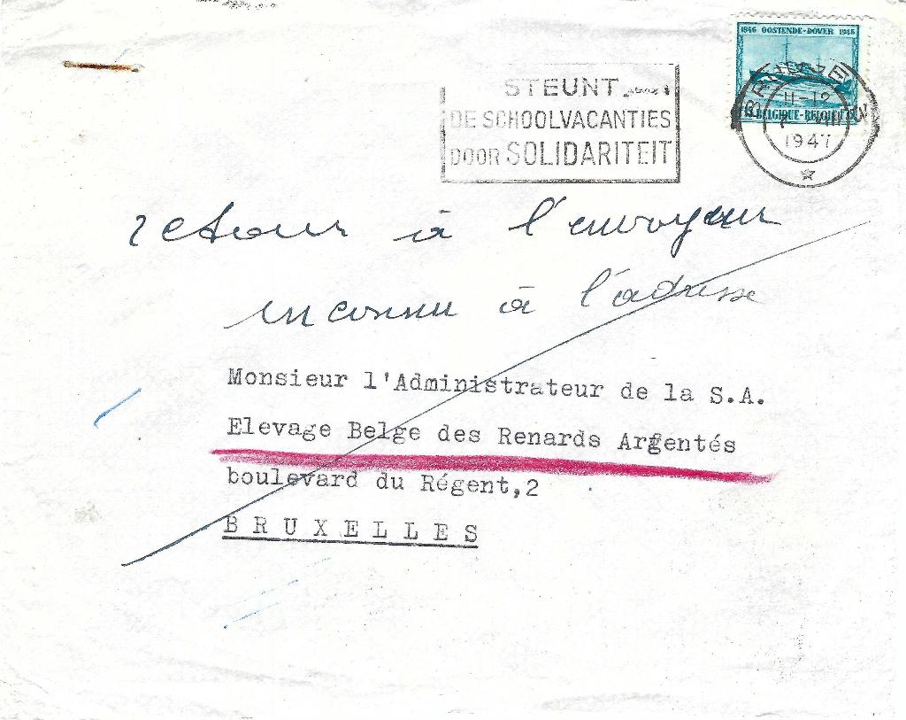 teruggestuurde zending Brugge, Postzegels en Munten, Brieven en Enveloppen | Buitenland, Envelop, Ophalen of Verzenden