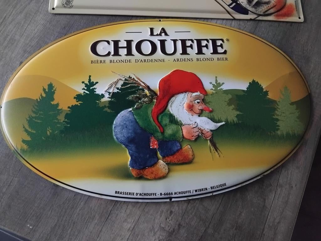 La chouffe  blikken reclame, Verzamelen, Biermerken, Ophalen of Verzenden