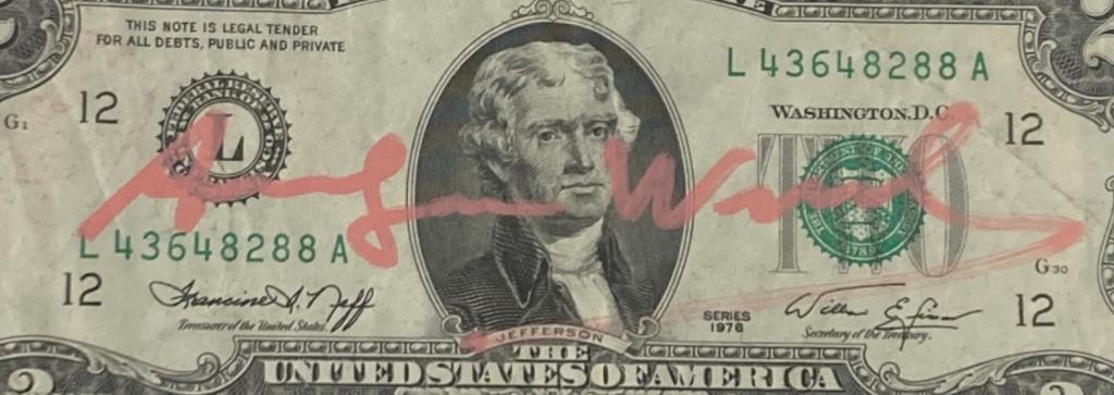 Billet signé Andy Warhol. Vendu avec certificat, Enlèvement ou Envoi