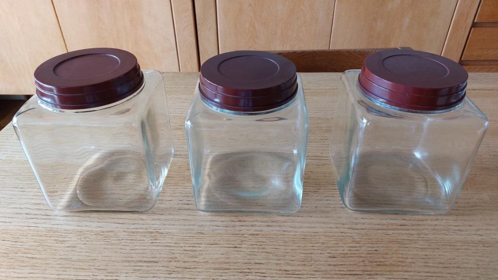 Trois bocaux de rangement vintage en verre et bakélite, Enlèvement ou Envoi