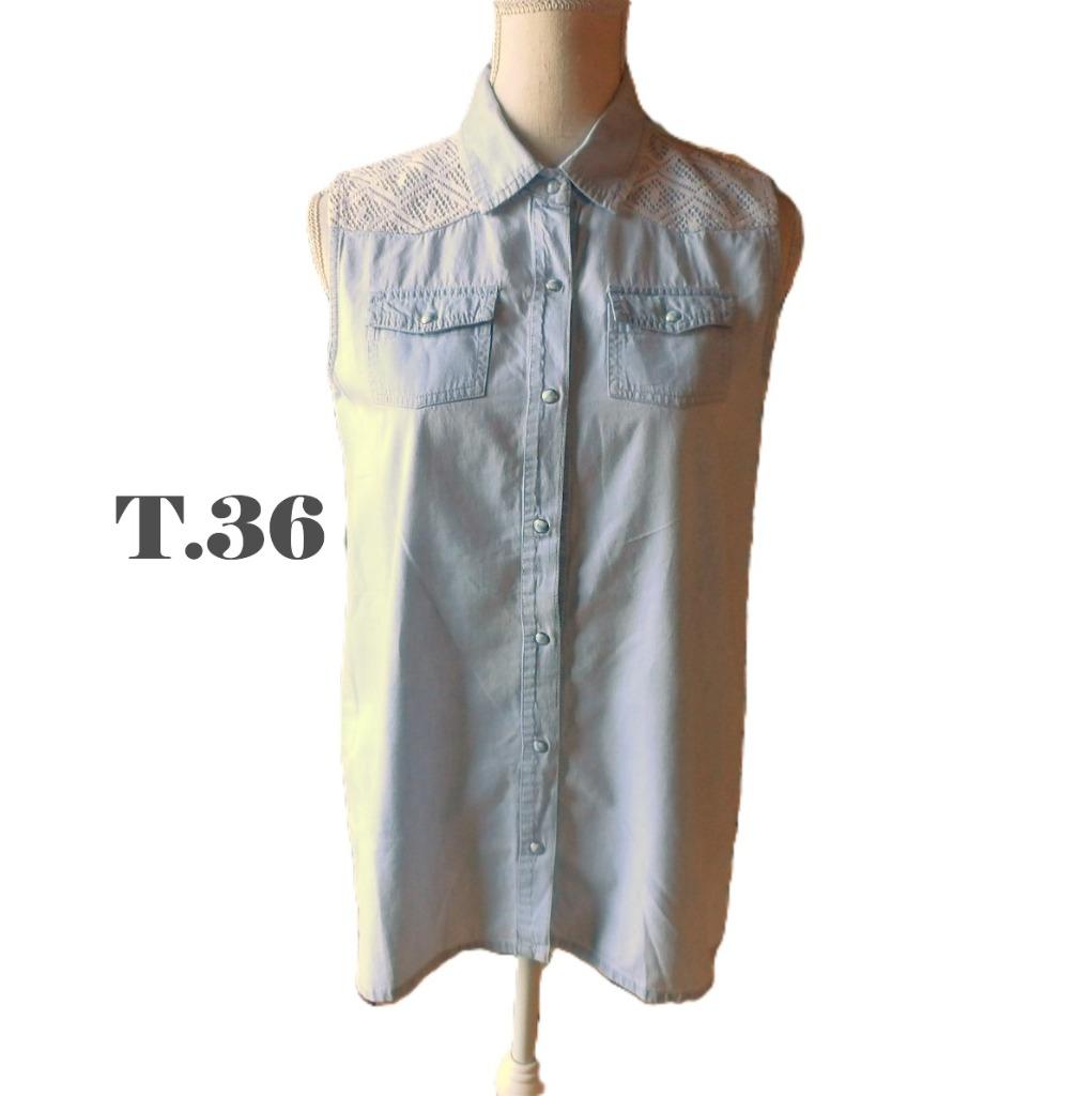 (14)- chemisier femme t.36 bleu - C&A -, Enlèvement ou Envoi, Taille 36 (S), Comme neuf, Bleu