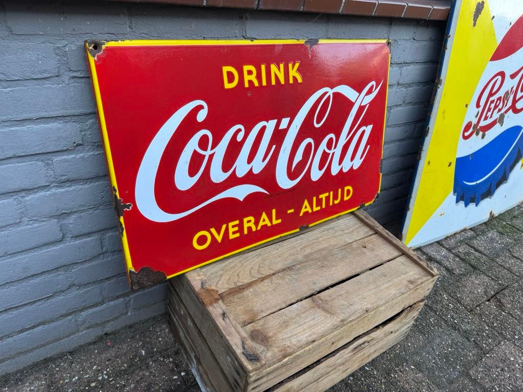 Ancien panneau d'affichage en émail Coca Cola, Collections, Enlèvement ou Envoi, Utilisé, Panneau publicitaire