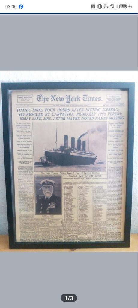 Titanic 1912. New York Times ....., Ophalen of Verzenden