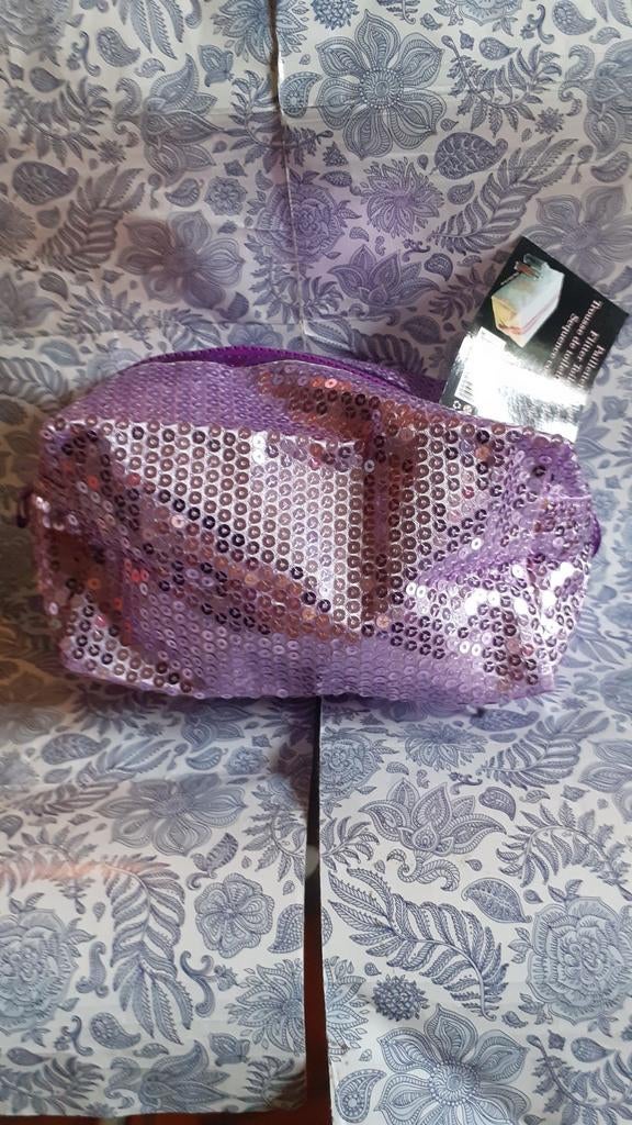 Trousse de toilette neuve paillettes mauve, Handtassen en Accessoires, Toilettassen, Nieuw, Wit, Ophalen of Verzenden