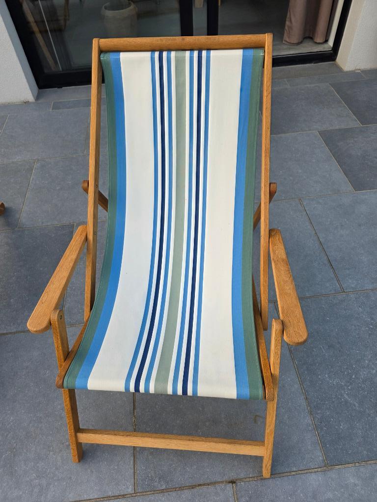 1 Chilienne HABITAT - Accoudoirs -Toile 100% coton - Nickel, Maison & Meubles, Enlèvement, Comme neuf, Tissus, Chilienne