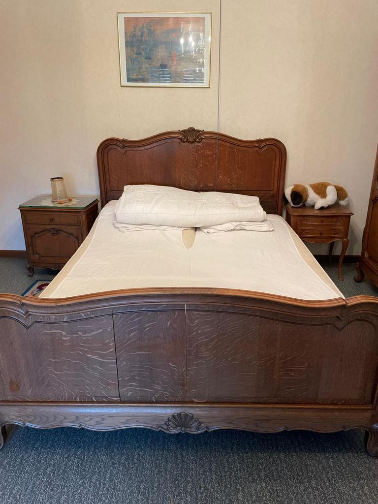 Lit 2 places en chêne, Enlèvement, Comme neuf, Deux personnes