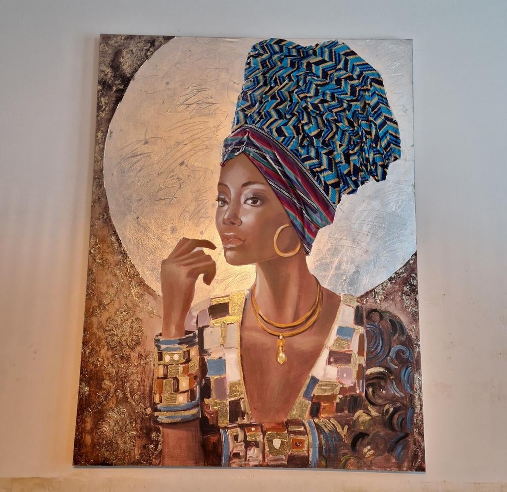 Cadre peinture africaine de 115 x 100 achetée chez Déco 3000, Antiek en Kunst, Kunst | Schilderijen | Abstract, Ophalen