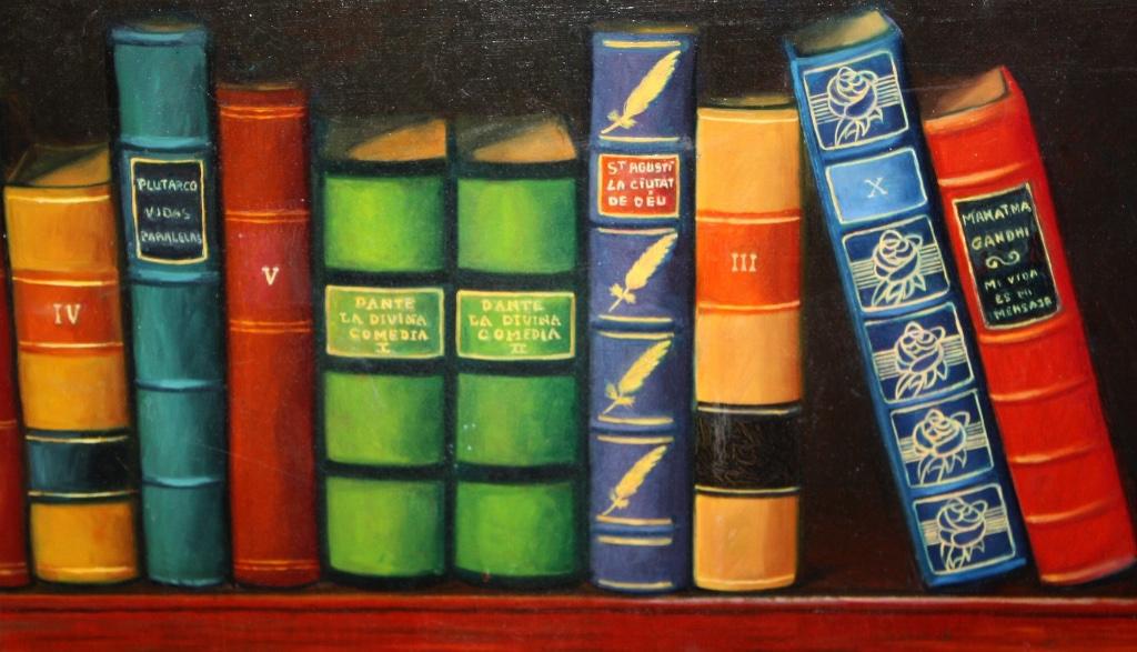 Olieverf schilderij Victoria Guerin Bodegón met libros, Antiek en Kunst, Ophalen
