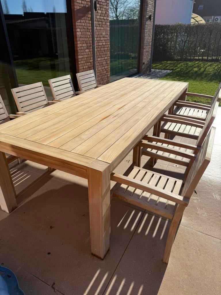 Tuinset in teak - tafel en 10 stoelen, Tuin en Terras, Tuintafels, Ophalen, Zo goed als nieuw