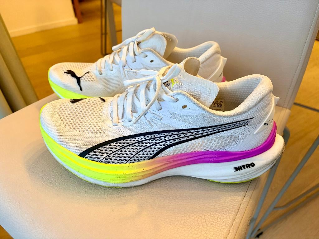 Puma Deviate Nitro 3 loopschoenen – carbon plate, Puma, Ophalen of Verzenden, Zo goed als nieuw, Wit