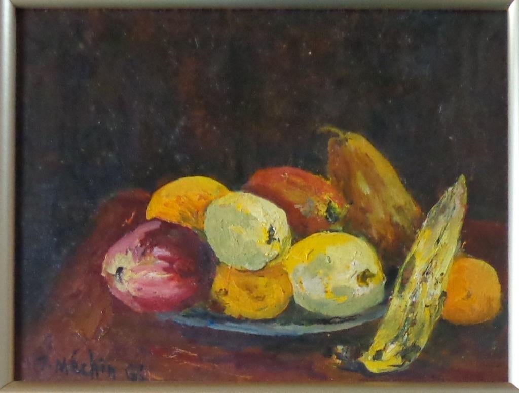 JACQUES MECHIN / STILLEVEN FRUIT / OLIEVERF / 41x49cm KADER, Antiquités & Art, Enlèvement ou Envoi