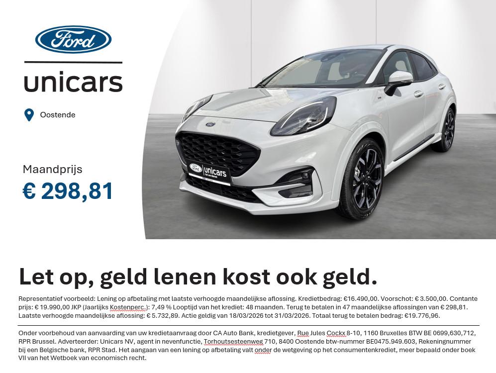 Ford Puma 1.0i Ecoboost mHEV 92kW ST-Line X, Auto's, Ford, Stof, Bedrijf, 5 deurs, 3 cilinders