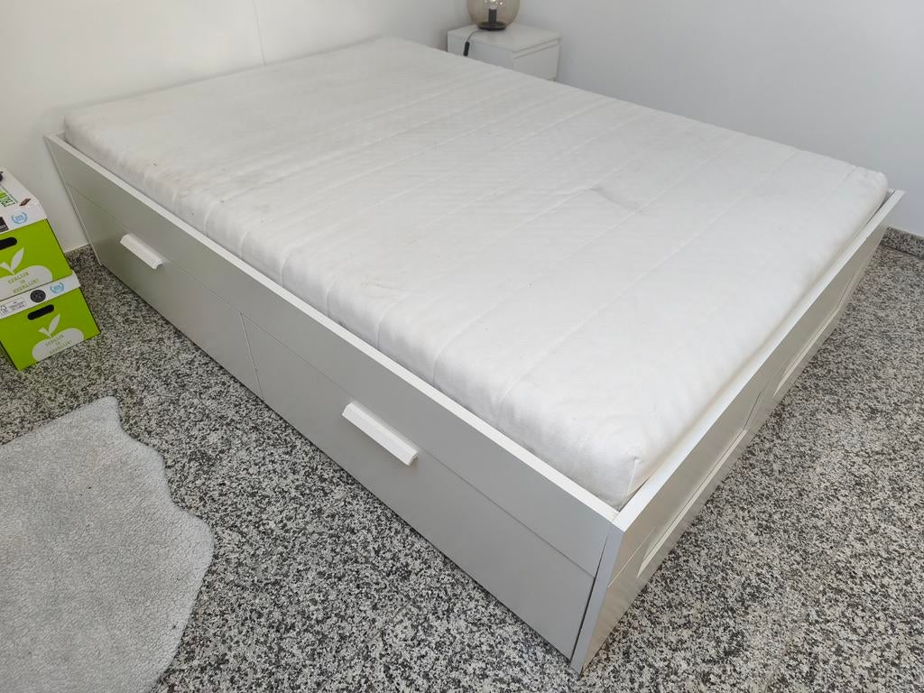 BRIMNES couple Bed frame w storage , white, 160x200 cm, Ophalen of Verzenden