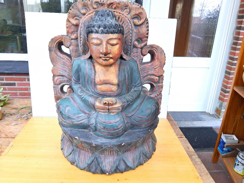 Statue ancienne de Bouddha en bois, Antiquités & Art, Enlèvement ou Envoi, Fait main, Bois, Statue
