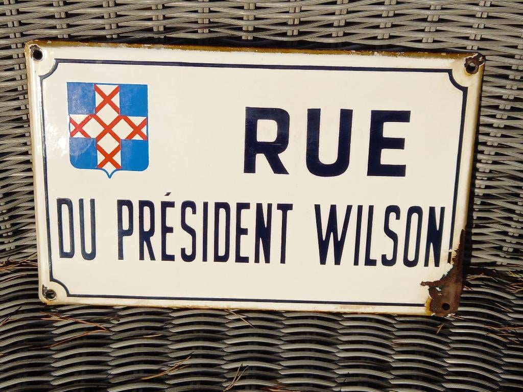Panneau de rue en émail Rue Président Wilson, Antiquités & Art, Enlèvement ou Envoi