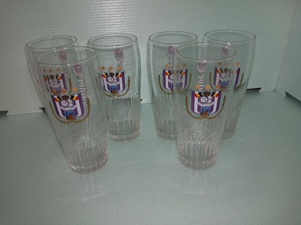 Six verres JUPILER S C ANDERLECHT en parfait état, Collections, Enlèvement ou Envoi, Neuf, Verre ou Verres, Jupiler