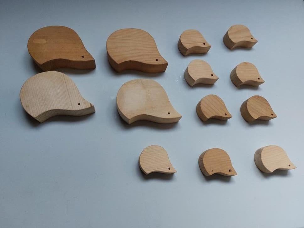 Vintage houten speelgoed Norgut (egels, poezen, muis en auto, Ophalen