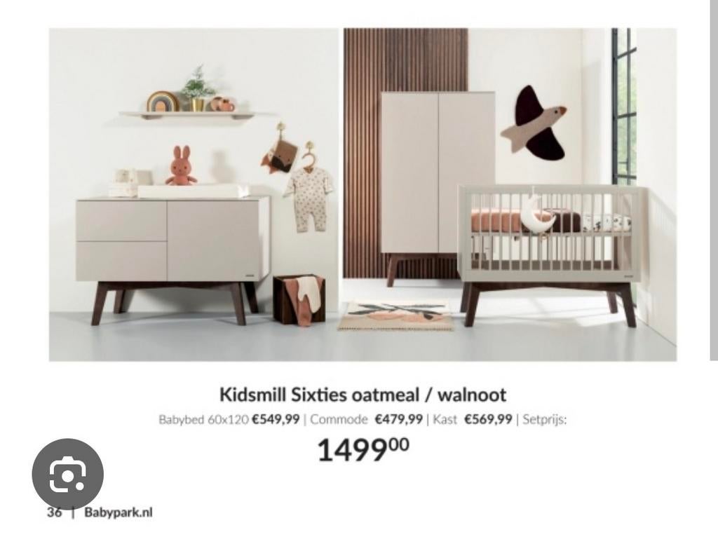 Kidsmill babykamer-sixties-wit-mat-walnoot complete, Enfants & Bébés, Enlèvement