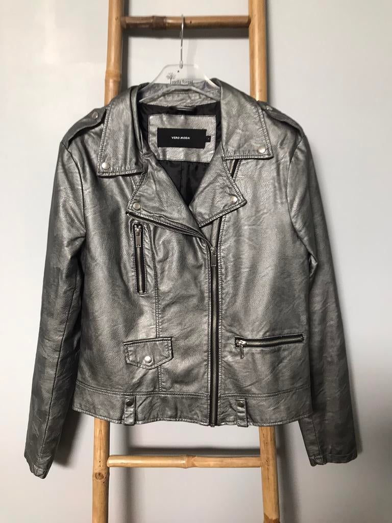 Vero Moda zilveren perfecto jas, maat L., Vero Moda, Nieuw, Maat 38/40 (M), Grijs