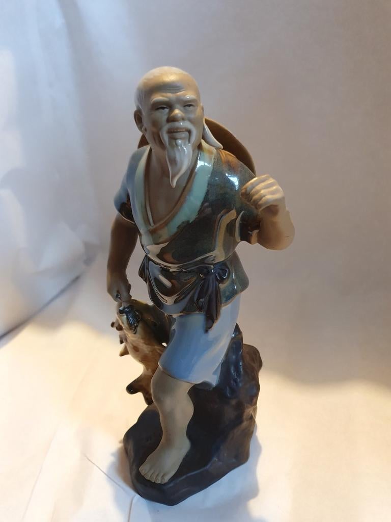 Vintage Mudman zittend vissersbeeldje uit de Shiwan-regio, Ophalen of Verzenden
