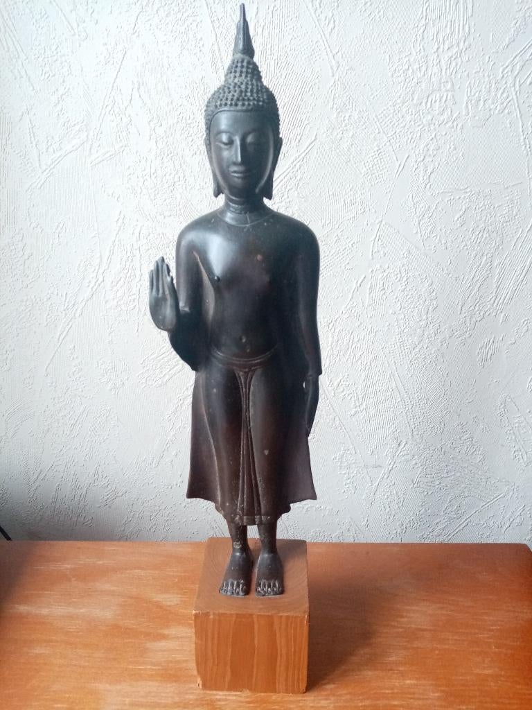 Thai "Abhaya Mudra" Boeddha bronzen beeld 30,50cm 1960s, Ophalen of Verzenden, Gebruikt