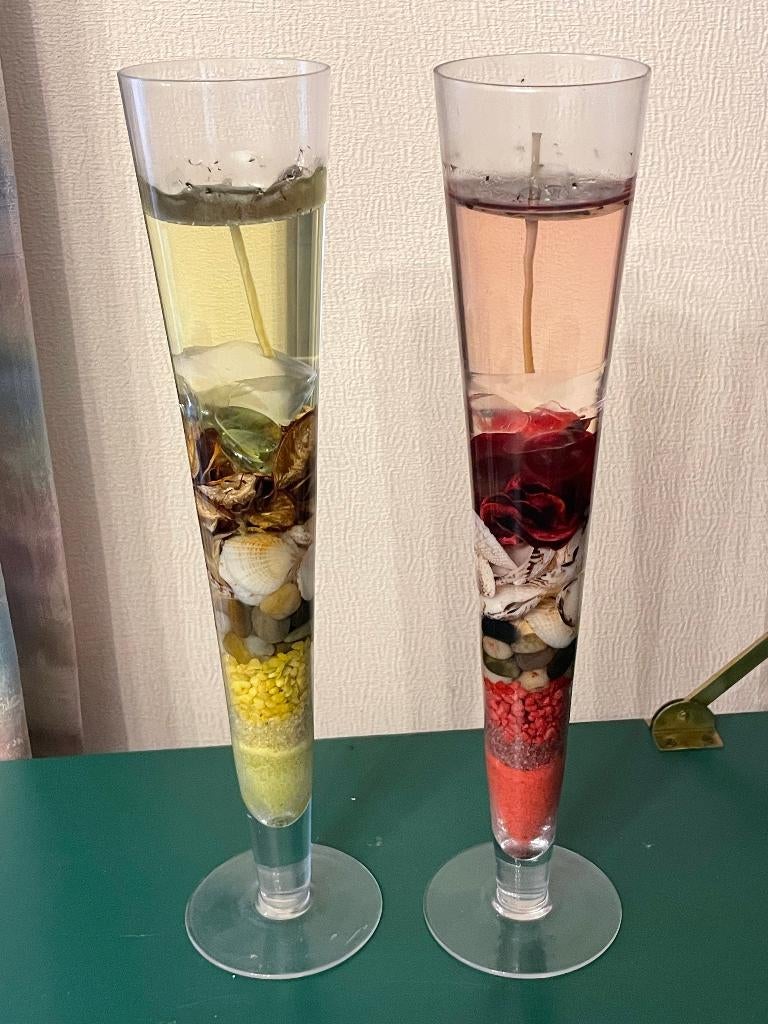 Transparante gelkaarsen wax kaars in vaas, schelp en bloem, Ophalen, Kaars