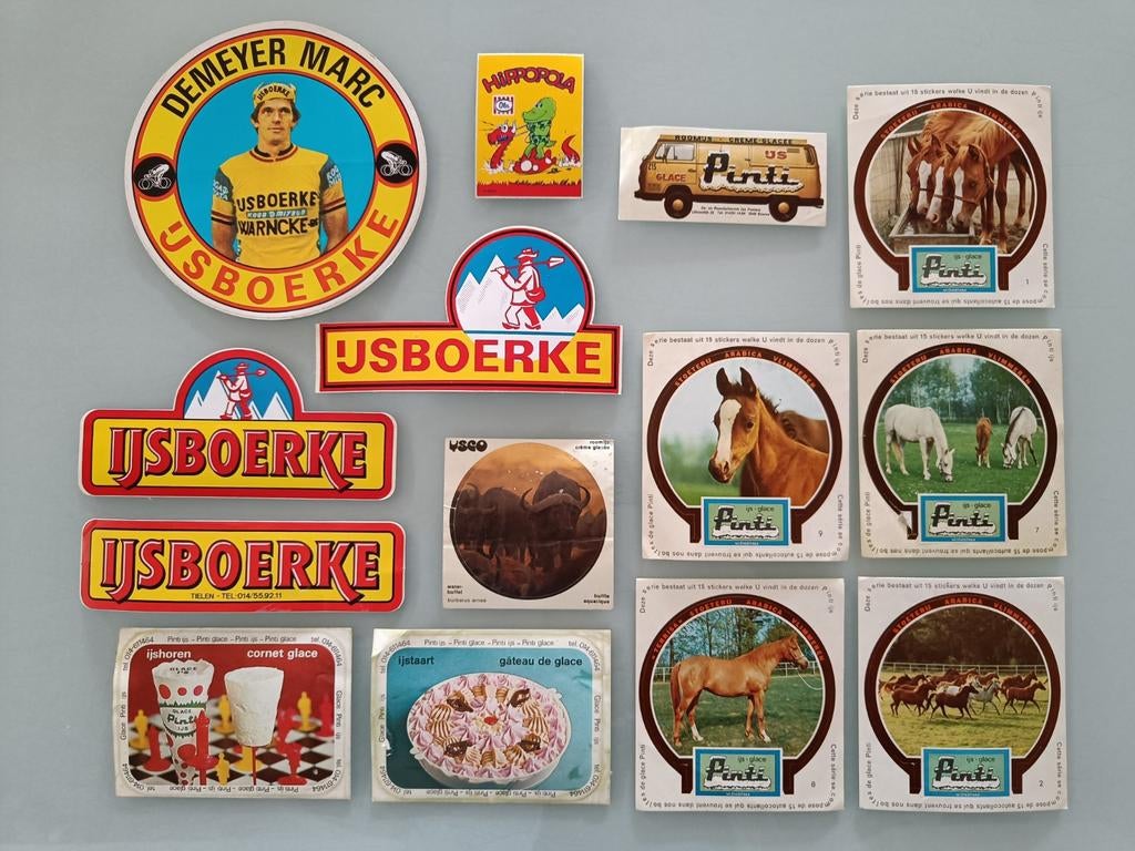 Vintage Ijsboerke/Pinti ijs stickers., Ophalen of Verzenden, Zo goed als nieuw, Merk