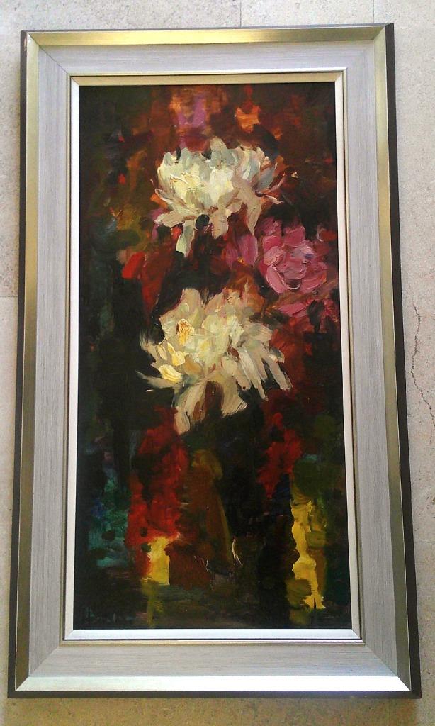Expressief bloemstilleven ca. 1960 - onduidelijk gesigneerd, Antiek en Kunst, Ophalen of Verzenden