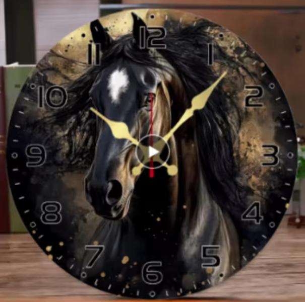 Ronde wandklok van hout Donker Paard (25cm), Ophalen of Verzenden, Nieuw, Wandklok