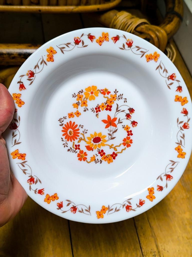 1 assiette creuse 1970 Arcopal Marguerite et Tournesol, Maison & Meubles, Cuisine | Vaisselle, Utilisé, Assiettes(s), Uni, Verre