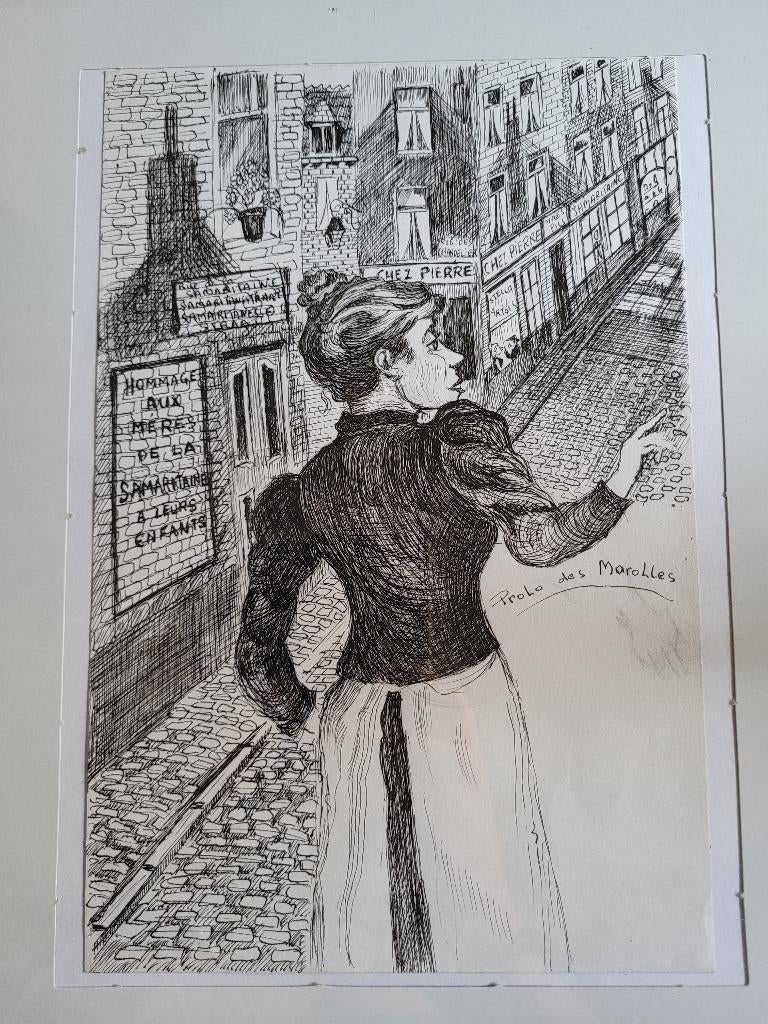 dessin encre de chine bruxelles prolo des marolles, Enlèvement ou Envoi