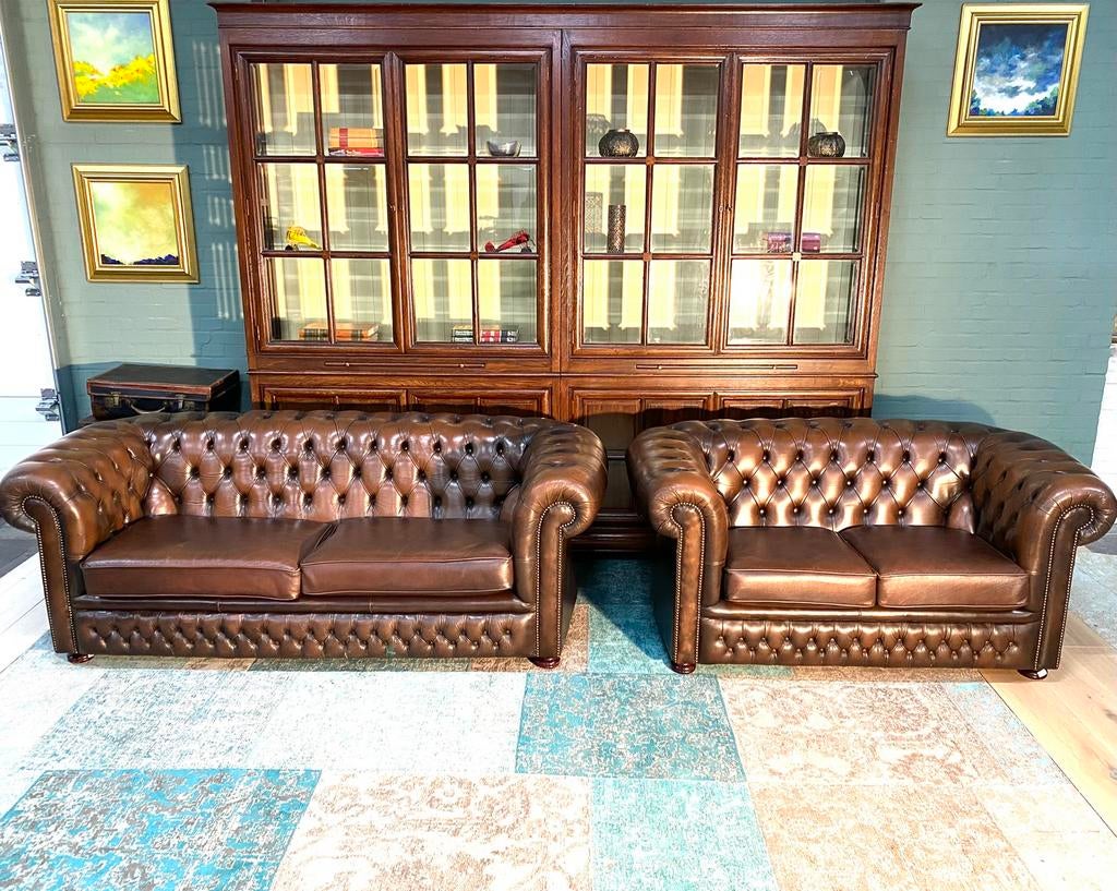 Springvale Chesterfield 3+2 zetels bruin GRATIS GELEVERD, Ophalen of Verzenden, Leer