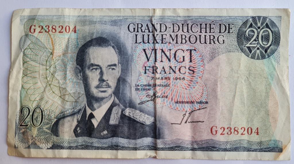 20 Francs Grand-Duché de Luxembourg 1966, Enlèvement ou Envoi, France, Billets en vrac