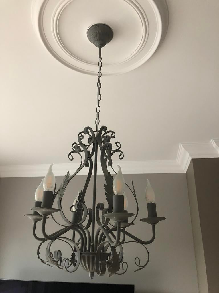 Metalen luster incl. 6 led kaarslampen, Ophalen, Zo goed als nieuw