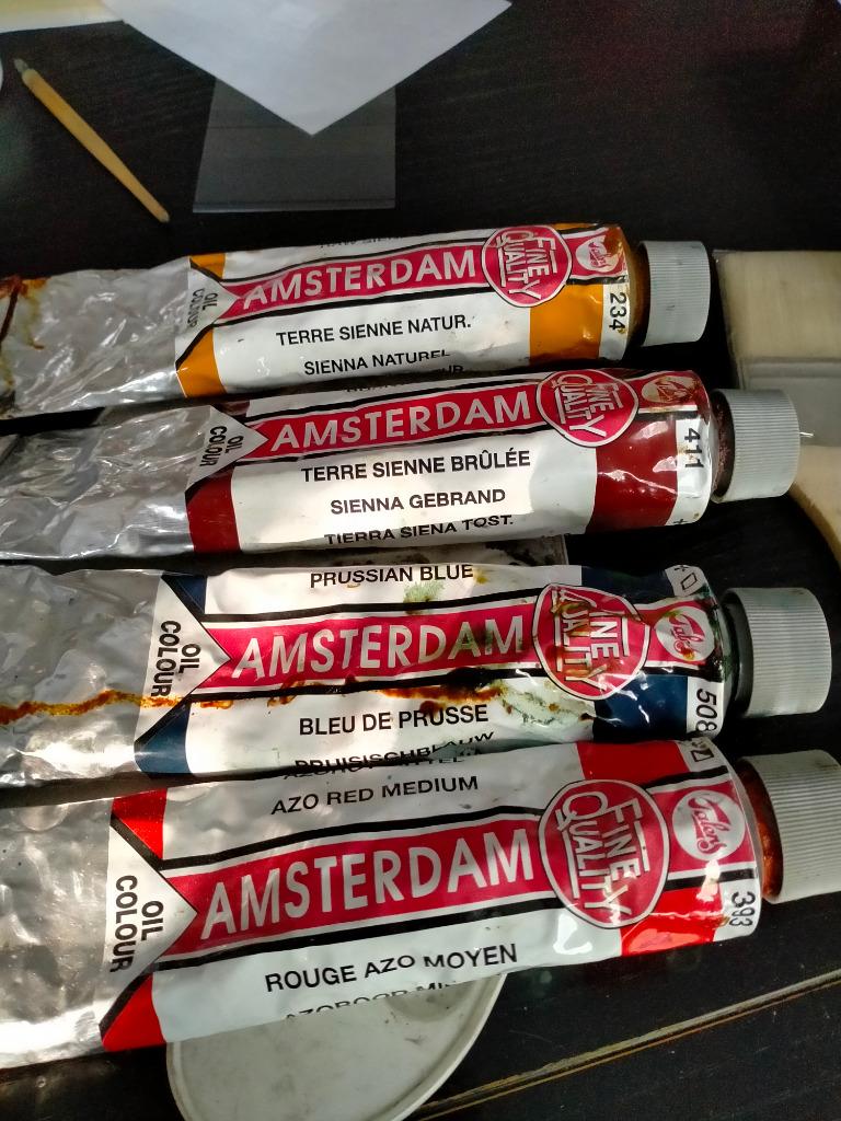 8 tubes de peinture à l'huile Amsterdam (Talens) & porte-pin, Enlèvement ou Envoi, Utilisé, Peinture à l'huile