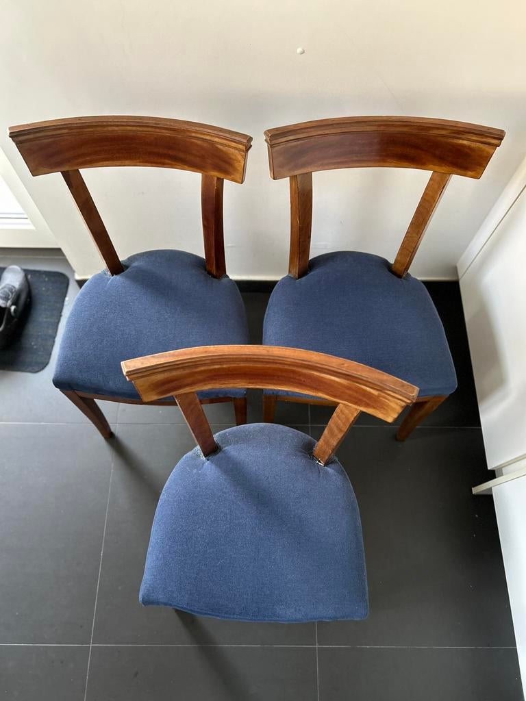 Lot de 6 chaises bleues vintage acajou, Huis en Inrichting, Stoelen, Ophalen, Zo goed als nieuw