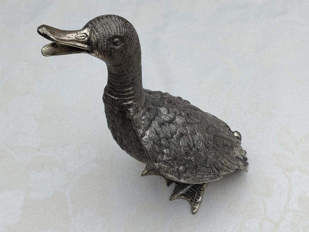 Canard décoratif en métal argenté, Antiquités & Art, Enlèvement, Bronze